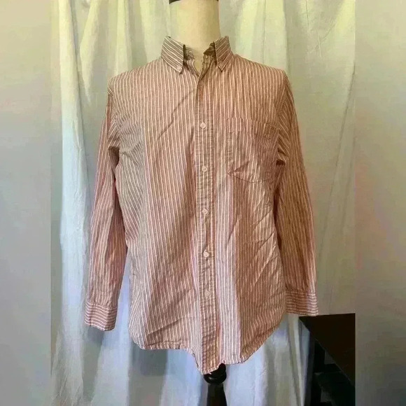 Sonoma Men’s LS Button Down Shirt Orange Blue White Striped Sz Large 100% Cotton - Picture 1 of 7